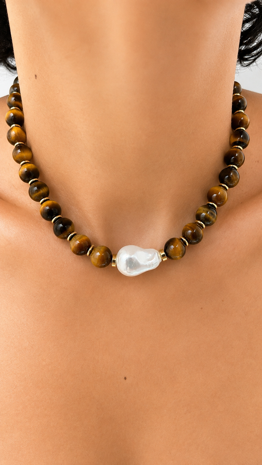 Tiger Eye & Pearl Necklace