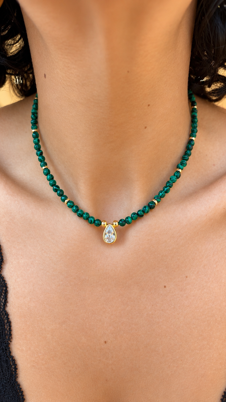 Micaela Bezel Necklace - Malachite