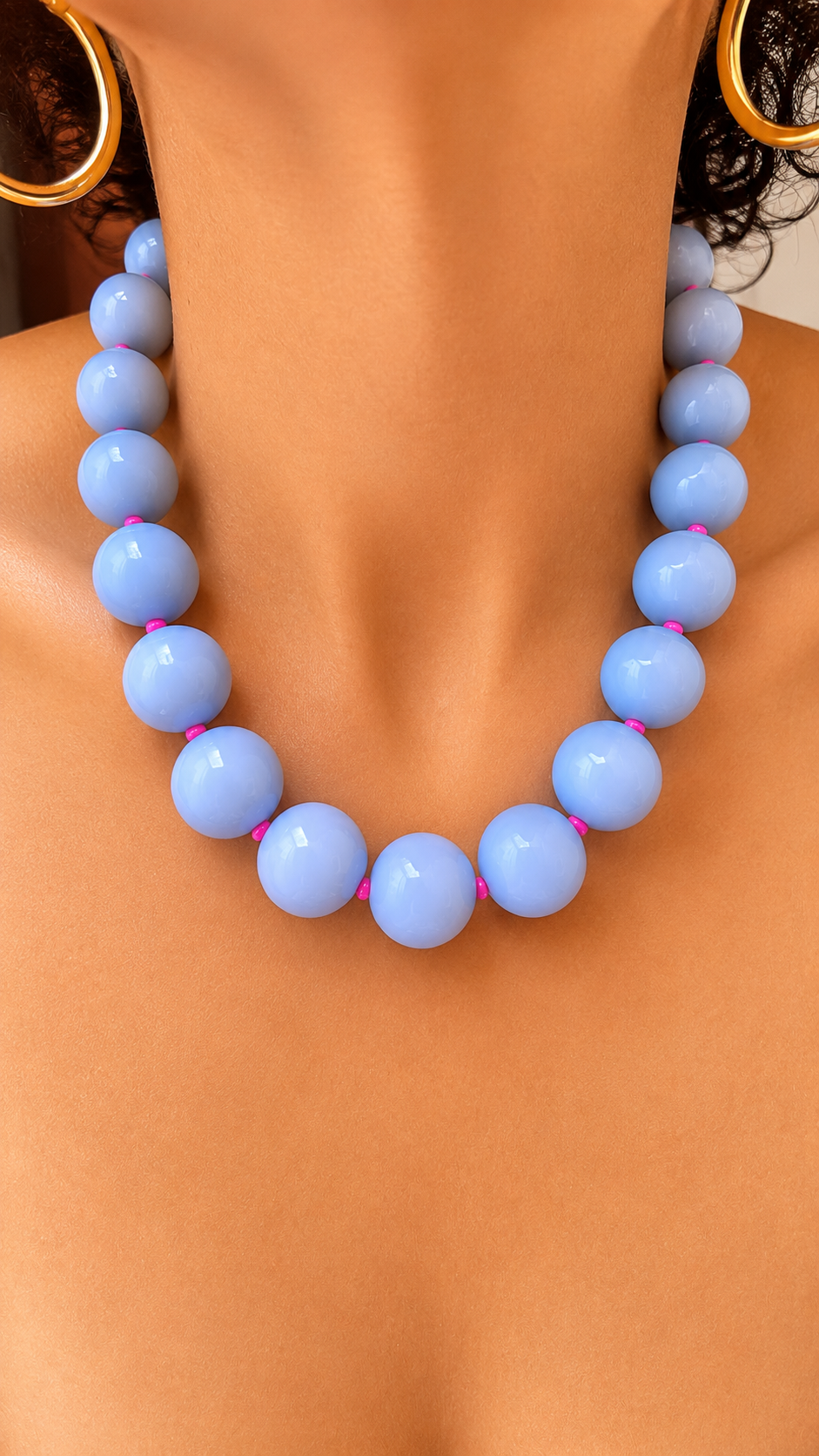 Gum Ball Necklace - Sky Blue with Pink