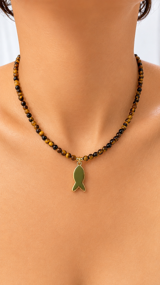 Tiger Eye Necklace with Fish
