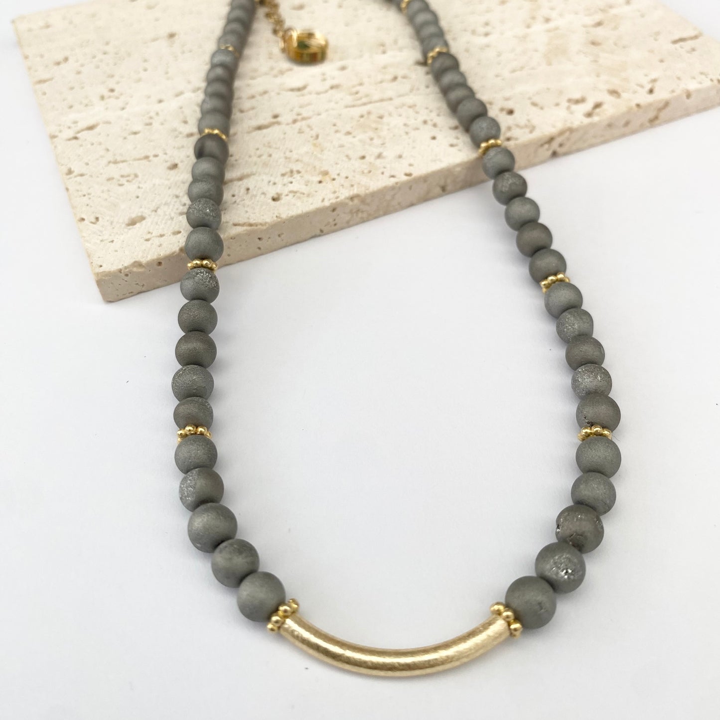 Silver Mix Druzy Quartz Necklace